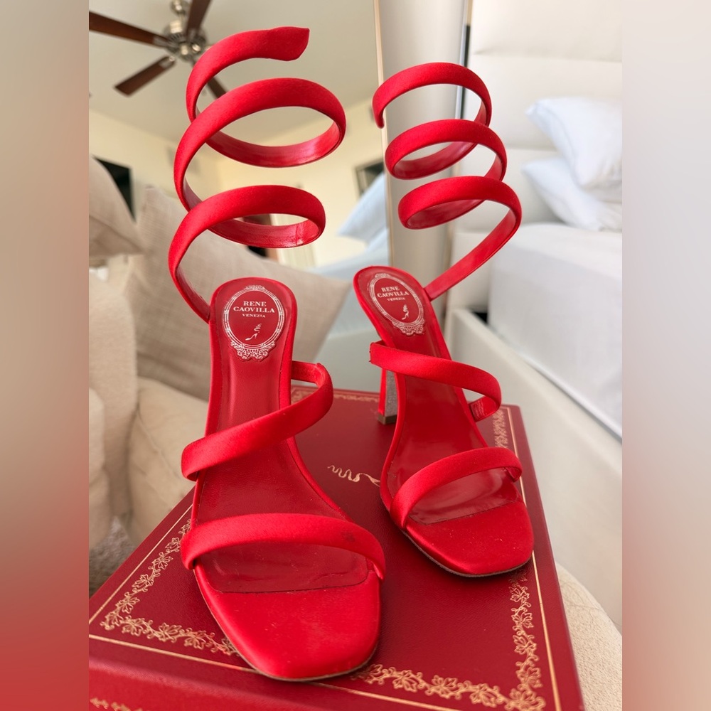 Rene Caovilla Red Satin Sandal Heels